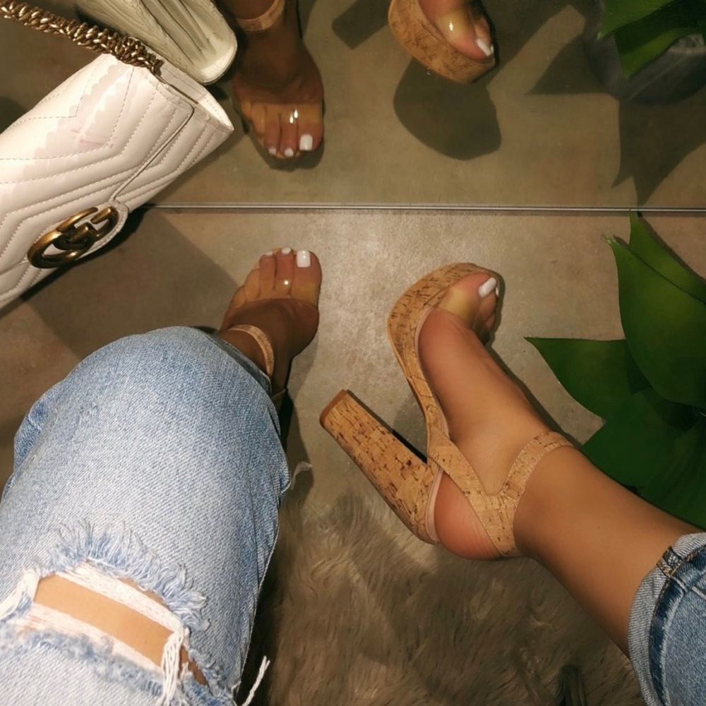 Cork Clear Strappy Heels